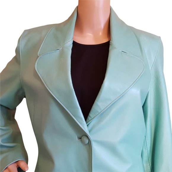 Leather Renditions by Sandi Jacket Blazer Women's Small Lined Soft Light Green - Picture 2 of 11